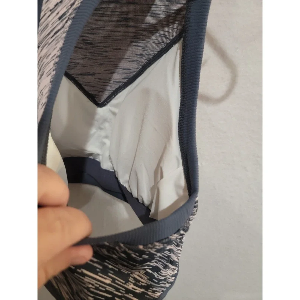 Zella Static High Neck Sports Bra‎ Colorblock Marled Space Dye Pink Gray Size L